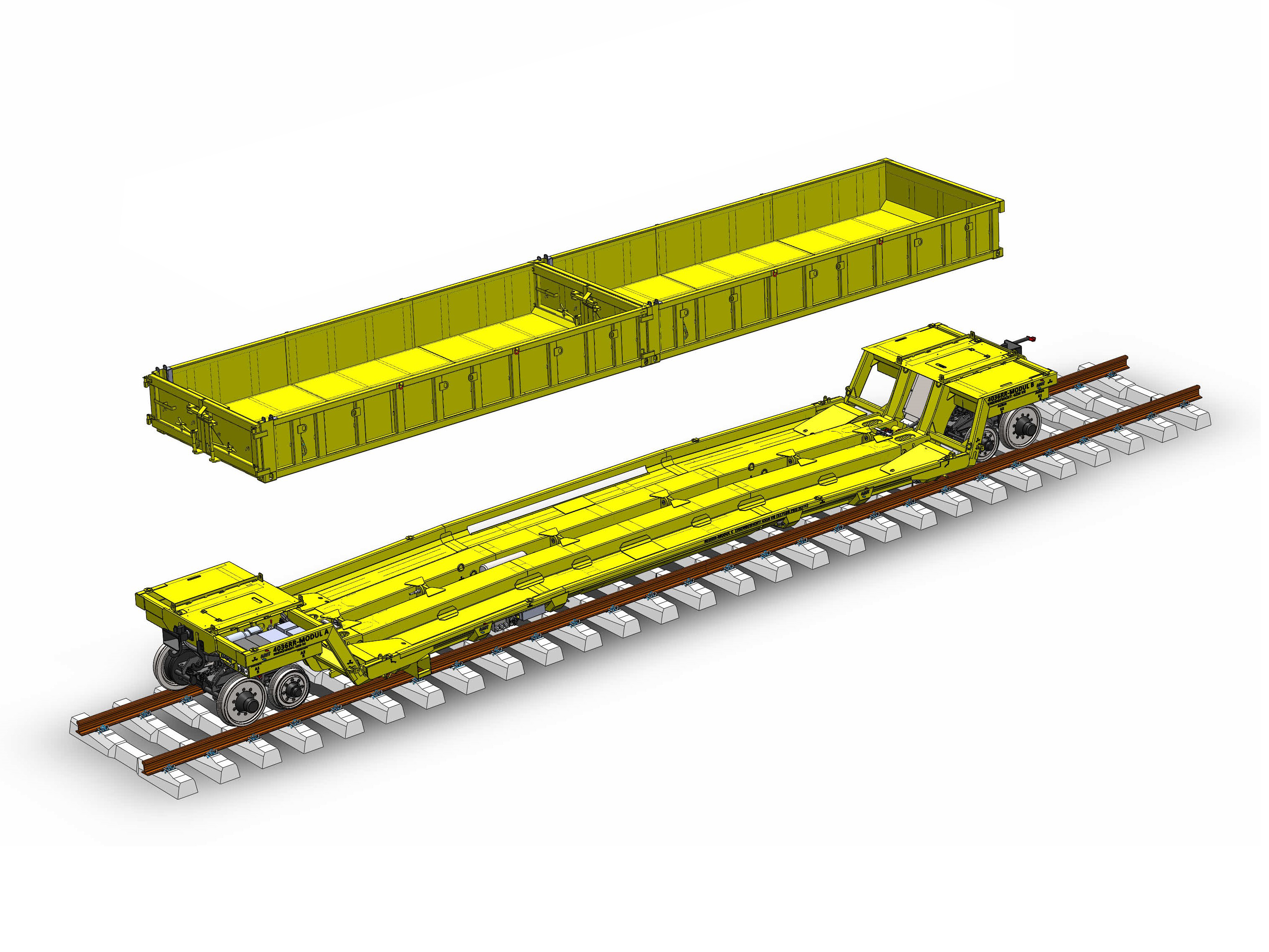 Self-propelled rail trailer with container